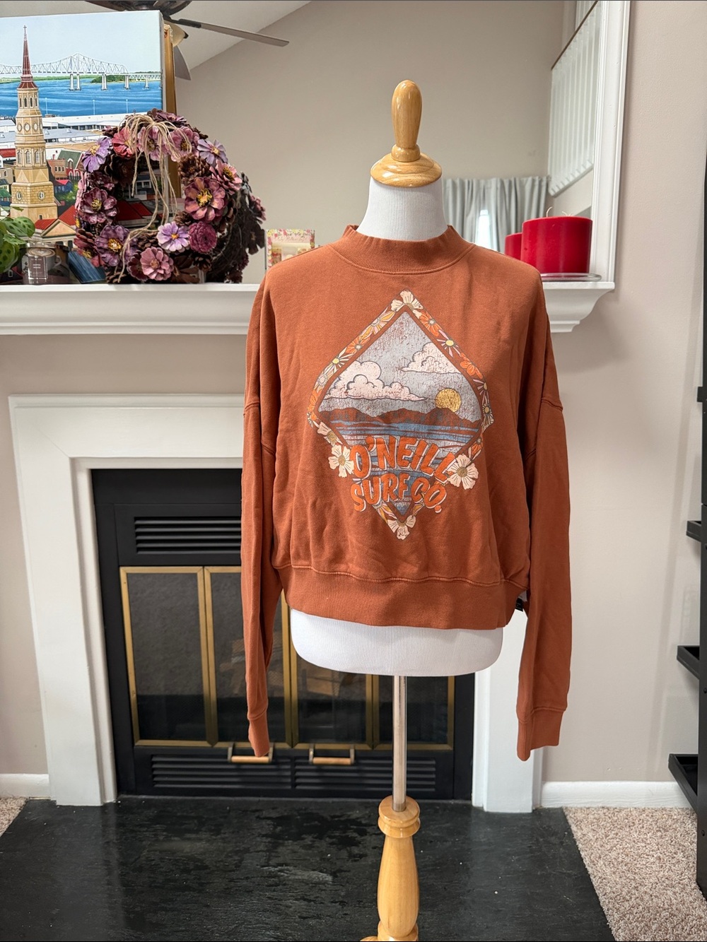 O'Neill Rust Orange Scenic Graphic Crewneck